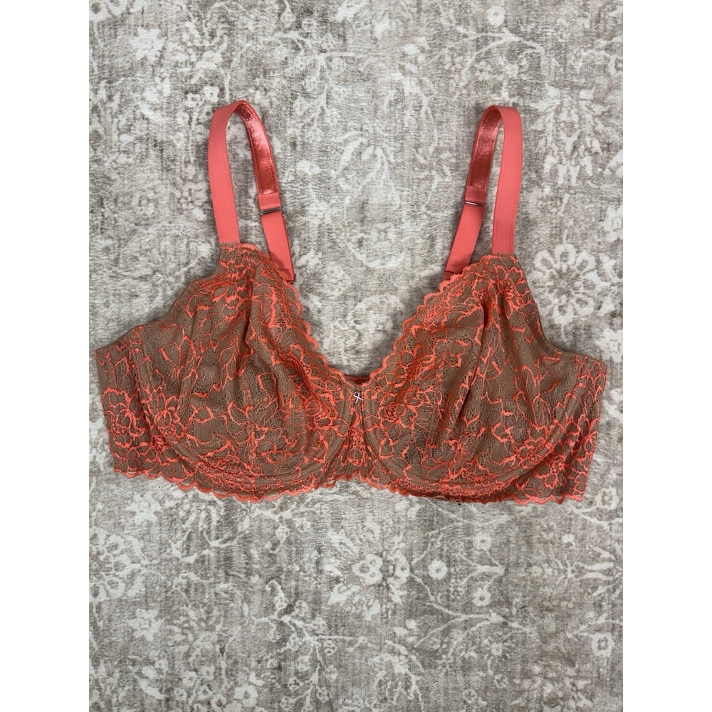 Savage X Fenty Coral Orange Lace Scalloped Underwire Bra 42DD Sexy